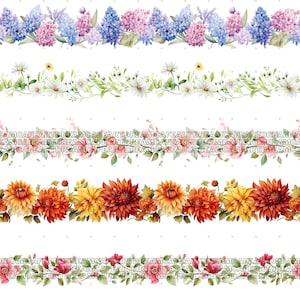 250 PNG Flower Border, Floral clipart, Seamless flower border, wildflower clip art, wildflower frame, Commercial Use for crafts. image 6