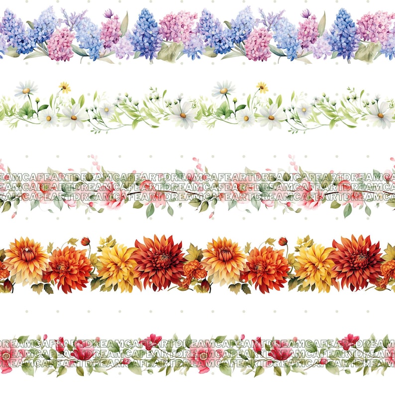 250 PNG Flower Border, Floral clipart, Seamless flower border, wildflower clip art, wildflower frame, Commercial Use for crafts. image 6