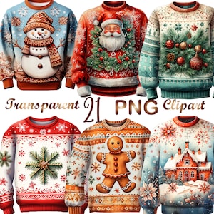21 Aquarell Weihnachtspullover Clipart,PNG,,Weihnachtspullover Clipart,Weihnachtscliparts,Weihnachten Sublimation, digitaler Download, kommerzielle Nutzung