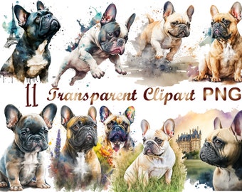 11 French Bulldog Clipart png,  Frenchie PNG, Watercolor Clipart, French Bulldog PNG, commercial use, digital download, Bulldog sublimation