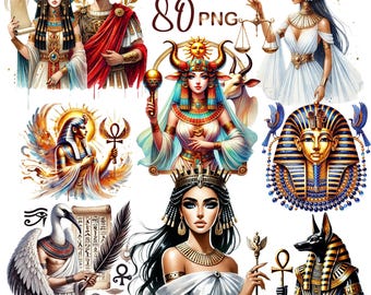 80 PNG, Watercolor Ancient Egypt Clipart bundle,  Egypt Pharaoh clipart, Cleopatra png,Eye of Horus,Pyramids,Instant Download,Commercial USe