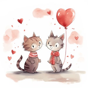 Clipart Saint-Valentin, JPG, clipart chats Saint-Valentin, usage commercial, téléchargement numérique, fabrication de cartes, techniques mixtes, créations numériques en papier