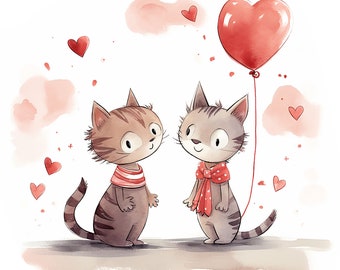 29 Valentine's day Clipart, JPGs, Valentines cats clipart,Commercial Use,Digital Download, Card Making,Mixed Media, Digital Paper Craft