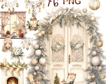Watercolor Winter Clipart Bundle: 76 Christmas Cottagecore PNGs (Digital Download)