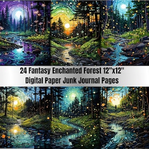 Forêt enchantée fantastique à imprimer, Paquet de papier numérique, Papier numérique Forêt mystérieuse magique, Cartes des bois, Fond de forêt, Scrapbooking