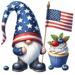 26 PNG, Patriotic Gnome Clipart Bundle. American Pride, 4th of July PNG ...