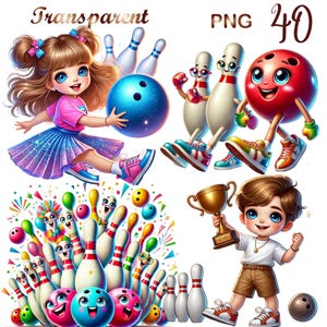 40 PNG-Set 2 Sport Bowling-Clipart-Bundle, Bowling-Clipart, Aquarell Bowling, Kegel und Bowlingkugel, Fun Sports, kommerzielle Nutzung