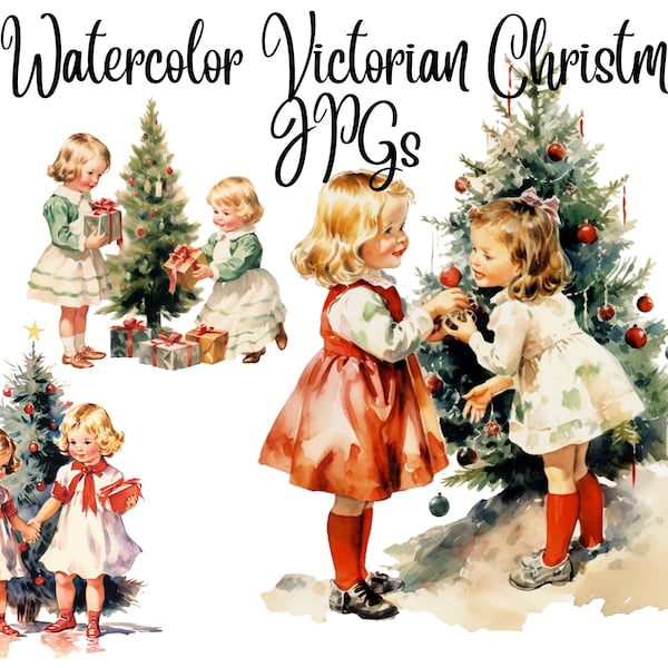 11 Watercolor Victorian Christmas Clipart, High Quality JPGs,Digital Download,Card Making,Mixed Media,Digital Paper Craft, Christmas clipart