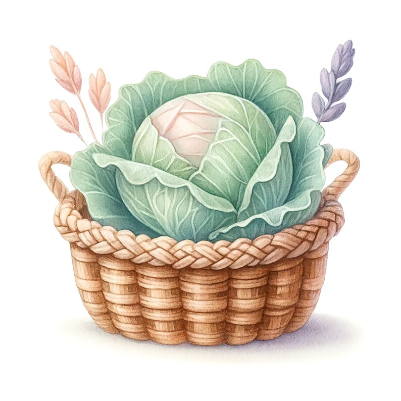 30 PNG, Watercolor Farm Basket Clipart Bundle, Farm Basket Vegetables