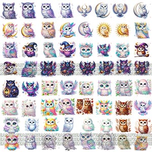 Owl Clipart bundle 135 PNG, Sparkling Owl Sublimation, Colorful Owls, Owl artwork, Owl printable, Digital Download, Card Making imagen 17