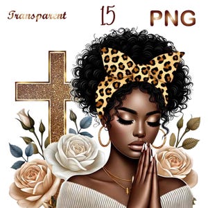 15 PNG, Black Girl Praying Clipart, Black Woman Faith Clipart, Jesus and Faith, Black girl clipart,afro girl clipart,Sublimation,dtf png,dtf image 2