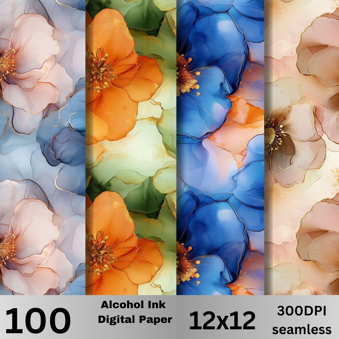 Watercolor Alcohol Ink Digital Paper Pack – 100jpgs Seamless Floral ...