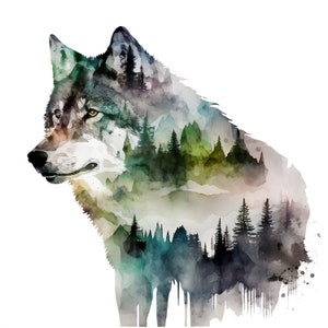 10 Wolf and Forest Clipart, Commercial use,JPGs, Digital Paper Crafting, Mixed Media, Watercolor clipart, Wolf clipart, Forest Clipart