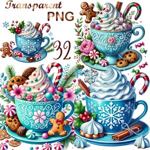 32 PNG set 2 Winter Hot Cocoa Clipart, Cozy Hot Chocolate Graphics, Festive Printables, Digital Download, Commercial Use