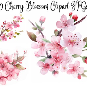 10 Cherry blossom Clipart, JPGs,  High Quality, Digital Download, Card Making, Mixed Media, Digital Paper Craft, Watercolor clipart, Flowers