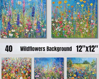 40 aquarel wilde bloemen digitale papierset, lentebloemen ongewenste tijdschriftpapier, afdrukbare lenteweide, digitale scrapbooking