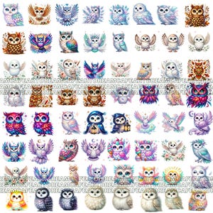 Owl Clipart bundle 135 PNG, Sparkling Owl Sublimation, Colorful Owls, Owl artwork, Owl printable, Digital Download, Card Making imagen 19