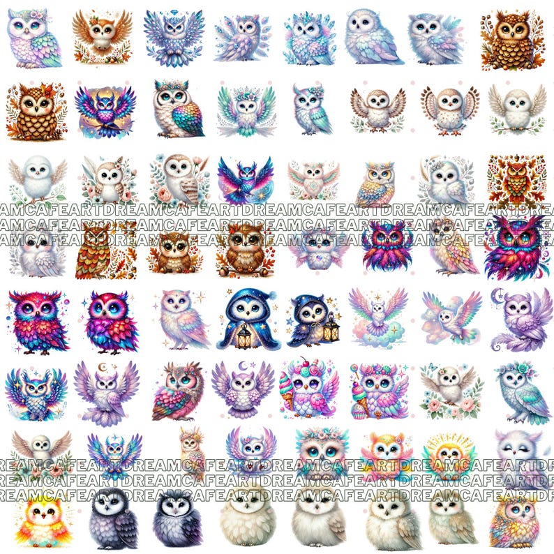 Owl Clipart bundle 135 PNG, Sparkling Owl Sublimation, Colorful Owls, Owl artwork, Owl printable, Digital Download, Card Making imagen 19