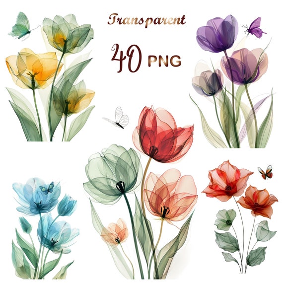 40 PNG, Abstract Tulips Clipart bundle, Tulips Art Print, Printable Watercolor Tulips clipart, Digital download, Paper craft, junk journals