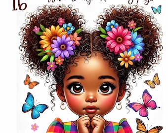 16 JPGs Quirky Black Girl Clipart, Commercial Use, Whimsical Ephemera, Watercolor Flower African Girl Clipart, Instant Download, Paper Craft