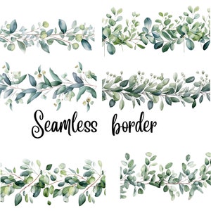 Watercolor Eucalyptus Leaves Clipart, Eucalyptus Shower Greenery Clipart, Green Leaves Clipart Eucalyptus Corner Border Clipart Greenery Set