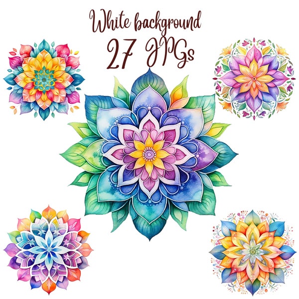 27 Mandala Clipart JPGs, Mandala primavera, Uso comercial, Descarga digital, Imágenes prediseñadas de acuarela, Fabricación de tarjetas, Imágenes prediseñadas, Artesanía digital