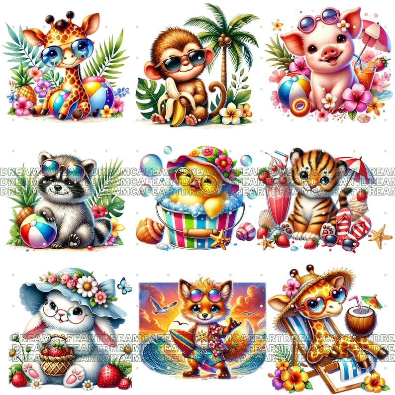 summer graphics, summer animals png, summer clipart, sunglasses clipart, animal clipart, animal printables, beach animals png, cartoon animals png, cute animal png, fun animal art, summer wildlife art, sunny day animals, vacation animals png