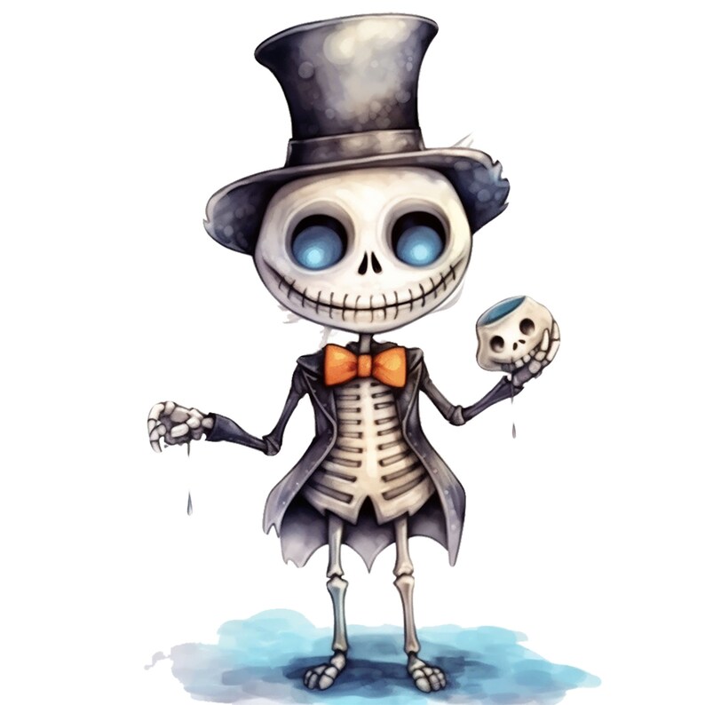 Miscevious Skeleton 16 Watercolor Halloween Cute Ghost Vampire Bat Clipart Bundle of 20 ...