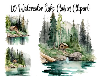 10 Lake cabin, High Quality JPGs, Commercial use, Digital Download, Card Making, Clip Art,Digital Paper Craft, nature clipart watercolor