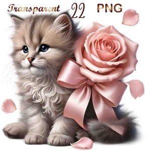 22 PNG, cute kitten clipart, watercolor kitten clipart, kitten clipart, kitten png, kitten clipart png, pastel roses clipart, sublimation