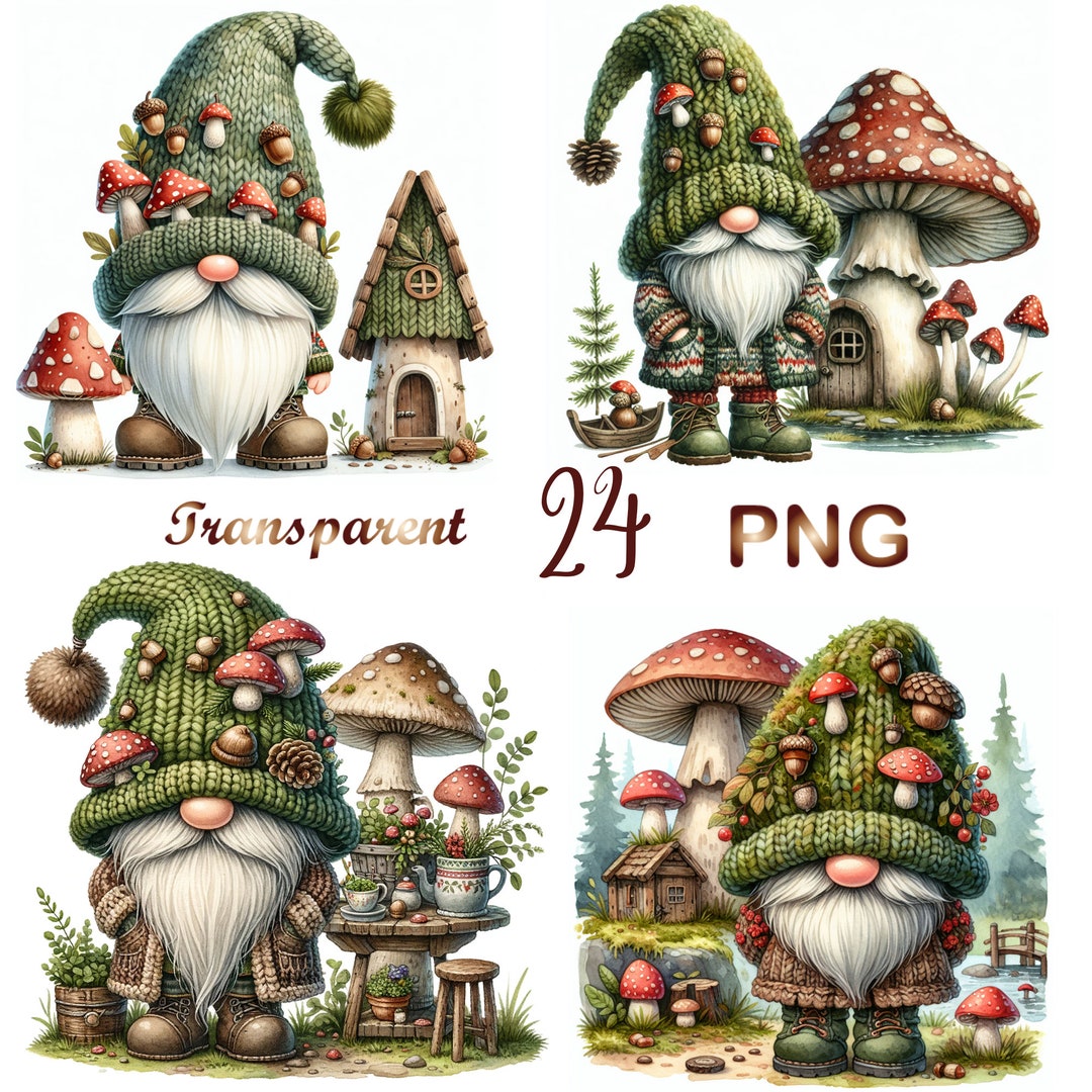 24 PNG, Mushroom Gnome Clipart Bundle,gnome Clipart,garden Gnome With ...
