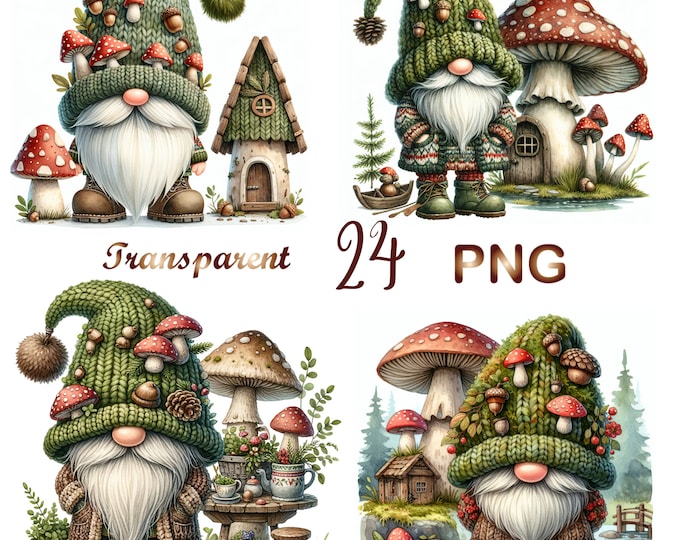 Mushroom Gnome Clipart Bundle, 31png Gnome Clipart,garden Gnome With ...