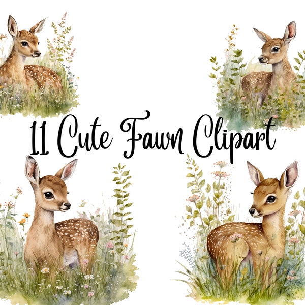 11 Cute Fawn Clipart , High Quality JPGs, Digital Planner, Paper crafts, Junk Journals,Watercolor Fawn,Fawn clipart,Fawns JPGs ,Fawn JPGs