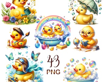 Spring Duck Clipart Bundle – 43 PNGs Whimsical Rubber Duck in Spring Scenes, Commercial Use, Digital download