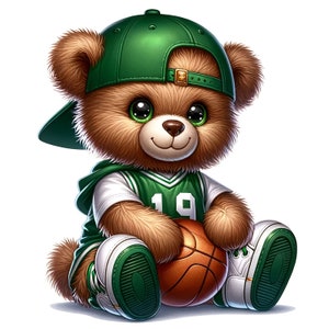 35 JPG, Watercolor basketball teddy Bear Clipart bundle, Teddy bear clipart, teddy bear basketball player, nursery clipart, Digital Download