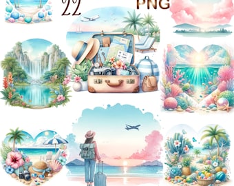 22 PNG, Tropical landscape clipart bundle, Tropical clipart, Summer clipart, Tropical design, Travel clipart, Summer clipart, Commercial use