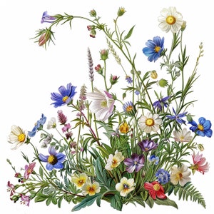 25 fichiers JPG, clipart prairie de fleurs sauvages, fichiers JPG de haute qualité, fleurs sauvages pour impression, téléchargement numérique, fabrication de cartes, techniques mixtes, création numérique en papier
