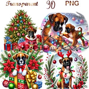 30 PNG, Christmas Boxers Clipart bundle,Festive Dog Illustrations Graphics,Holiday-Themed Art,Instant Digital Download,Commercial Use Crafts
