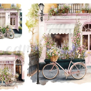 8 Summer French  cafe Clipart JPGs, Digital Planner, Paper crafts, Romantic clipart,Instant download, summer clipart, flower clipart