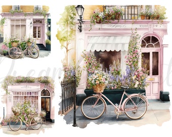 8 Summer French  cafe Clipart JPGs, Digital Planner, Paper crafts, Romantic clipart,Instant download, summer clipart, flower clipart