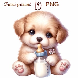 10 Baby Puppy with Baby Bottle, cute puppy, puppy png, puppy clipart, dog clipart bundle, Commercial Use,Digital Download Active