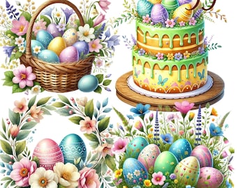 35 PNG set 1 Easter clipart bundle, Spring Holiday llustrations Designs, Digital Download, Unlimited Commercial Use
