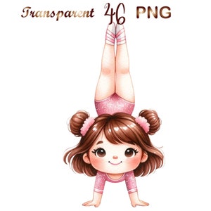 Puede incluir: Una ilustraci&oacute;n de dibujos animados de una ni&ntilde;a con cabello casta&ntilde;o y grandes ojos marrones que lleva un leotardo rosa y hace una parada de manos.