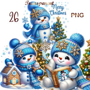 26 PNG Christmas Blue Snowman  bundle Clipart, Festive Snowmen Graphics, Holiday clipart, Commercial Use, Digital Download