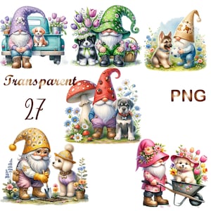 27 PNG,Garden Gnome Dog clipart bundle,Garden Gnome clipart,Spring gnome,Spring gnome png graphics,Spring Gnome sublimation,Digital Download