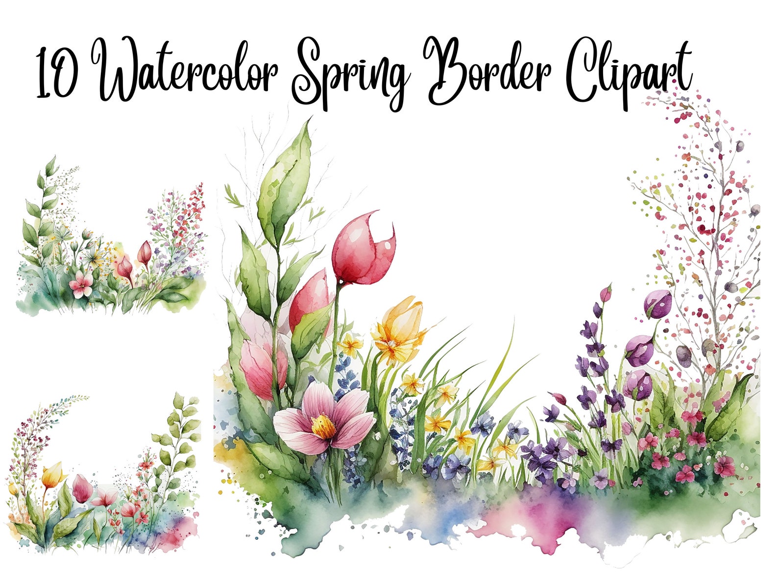 10 Watercolor Spring Border Clipart Jpgs,commercial Use,digital ...