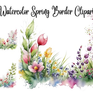 10 Watercolor Spring Border Clipart JPGs,Commercial Use,Digital Download,Card Making, Mixed Media,Digital Paper Craft, Clipart Spring Border