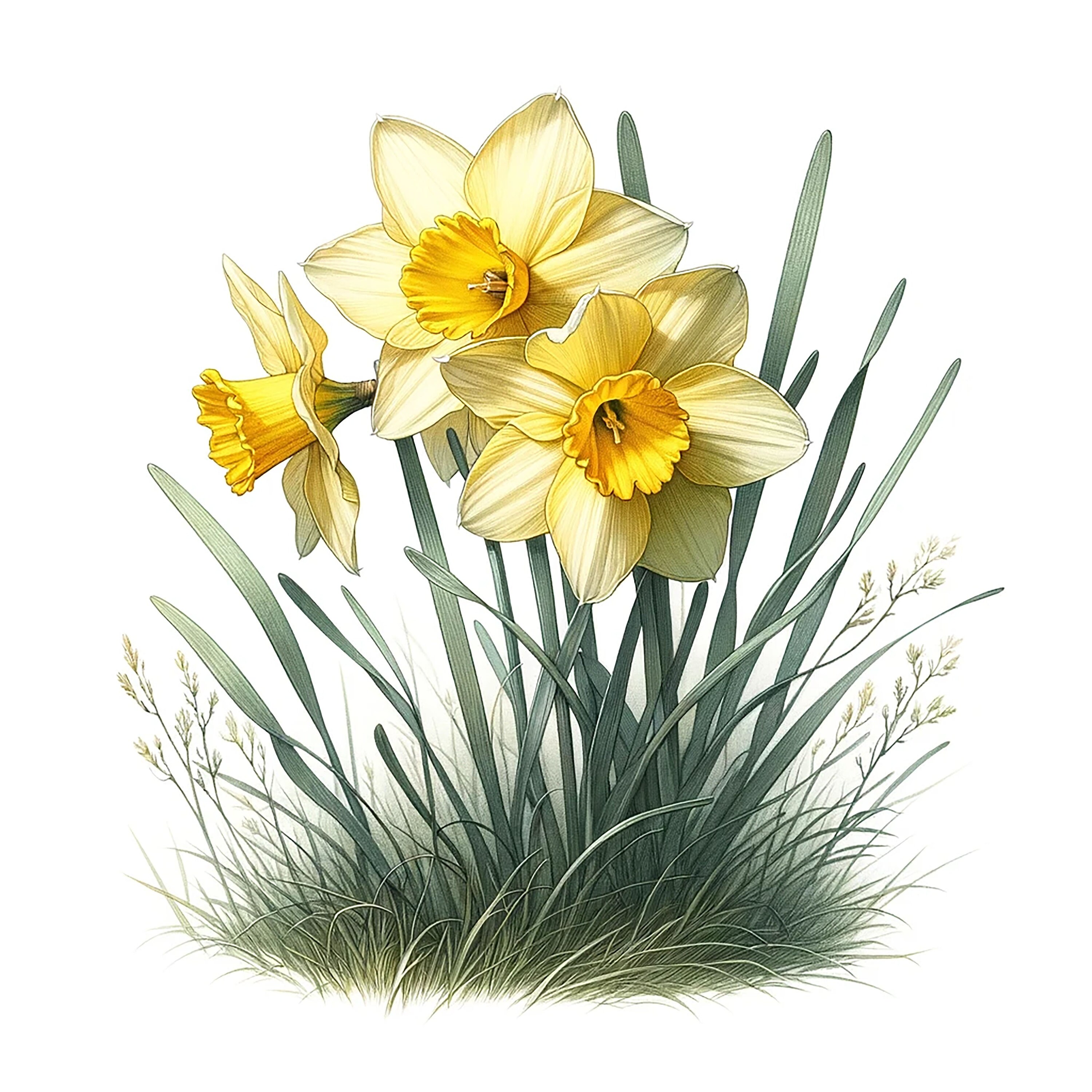 30 PNG Daffodil Clipart Bundle, Watercolor Daffodil Clipart, Floral ...