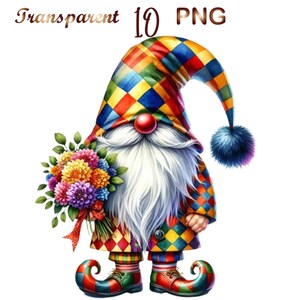 Paquete de 10 imágenes prediseñadas de gnomos payasos, gnomos payasos png, gnomos, descarga digital, creación de tarjetas, gnomos png, imágenes prediseñadas de acuarela, uso comercial