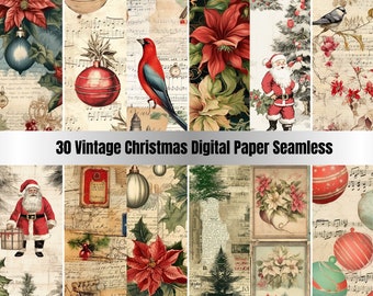 30 Seamless Vintage Christmas Digital Paper Pack, Winter Holiday Seamless Pattern, Old Christmas Festive Texture Background,Scrapbook Papers
